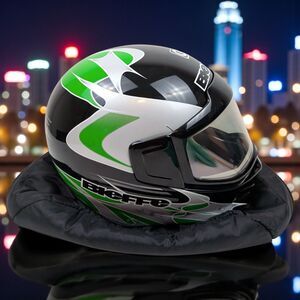 BIEFFE GR 1400 Full Mask Helmet Black Green Large Made in Italy w/ soft case bag